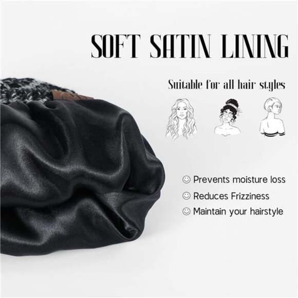 Beanies Women Satin Lined Beanie Winter Hats for Women Silk Lined Slouchy - Picture 2 of 7